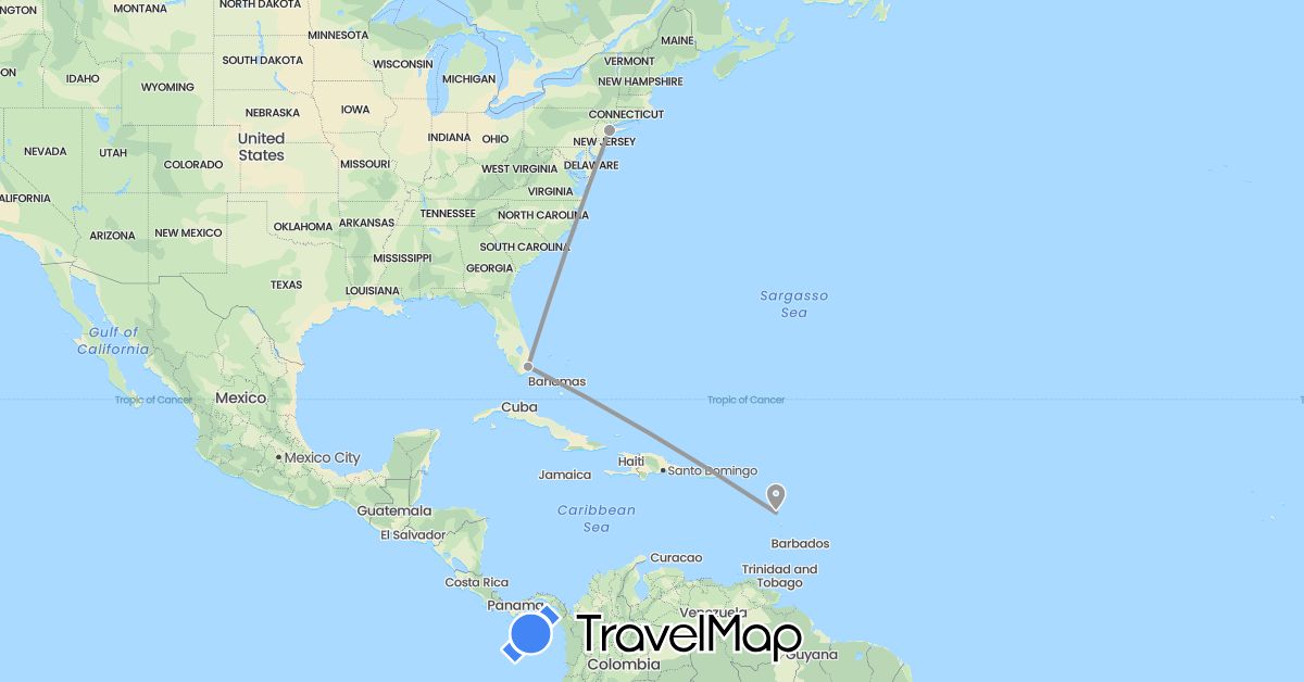 TravelMap itinerary: driving, plane in Dominica, United States (North America)